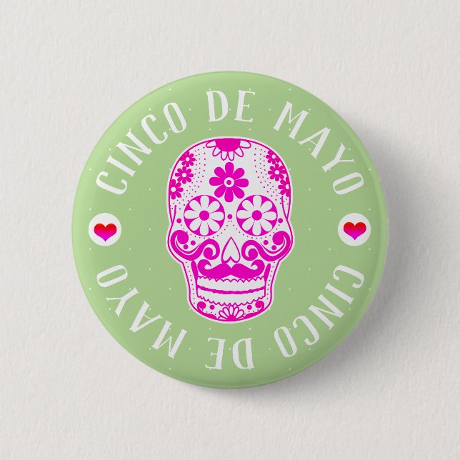 Pink Sugar Skull Cinco de Mayo Button (Vorderseite)
