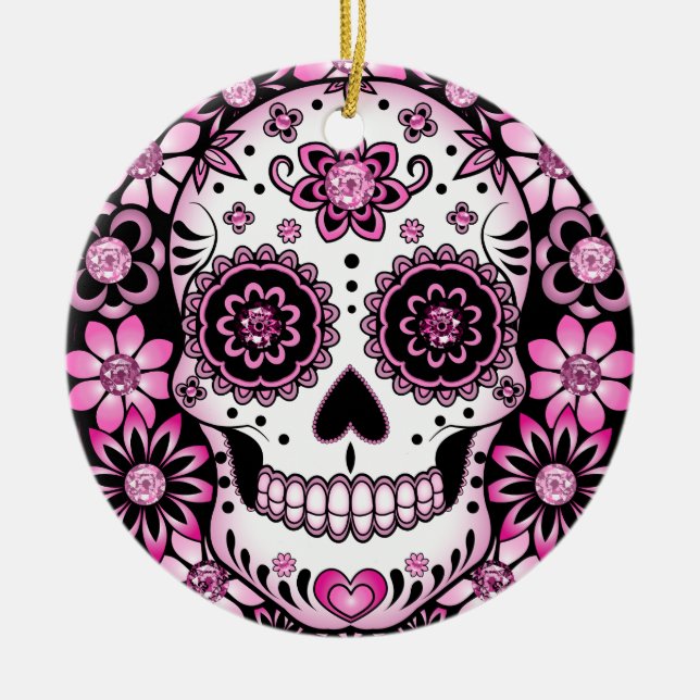 Pink Sugar Skull Keramik Ornament (Vorne)