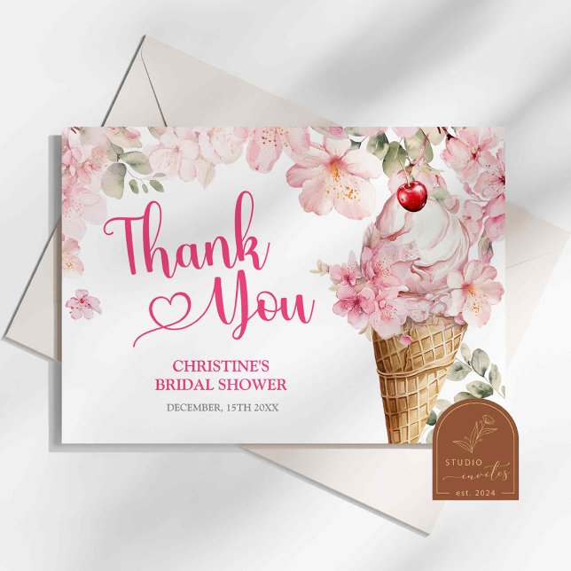 Pink Summer Floral Ice Cream Thema Danke Karte (Von Creator hochgeladen)