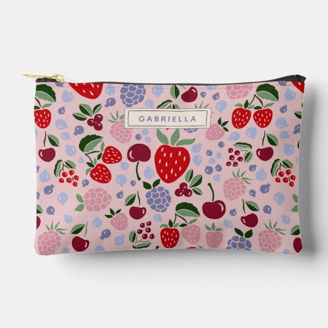 Pink Summer Frucht Berries Bridesmaid Personalisie Zubehörtasche (Vorderseite)