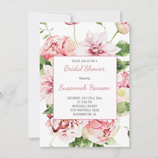 Pink Summer Garden Peones, Dahlias, Rose Bridal Karte (Vorderseite)