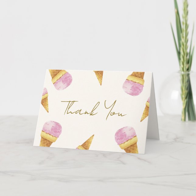 Pink Summer Scoop Ice Creme Frame Baby Dusche Dankeskarte (Vorderseite)