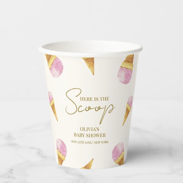 Pink Summer Scoop Ice Creme Frame Baby Dusche Pappbecher (Vorderseite)