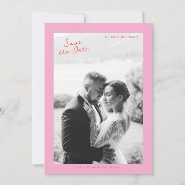 Pink Summer Wedding Save the Date Einladung (Vorderseite)