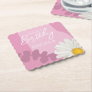Pink Summer White Daisy Happy Birthday Party Untersetzer