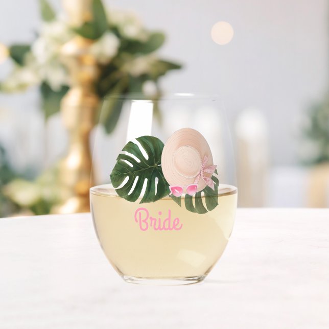 Pink Summertime Glam Bachelorette | Braut Weinglas Ohne Stiel (Insitu (Hochzeit))