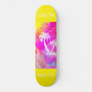 Pink Sun Set Color Pop Palm Tree Beach Life Skateboard