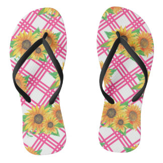 Pink Sunflower Flip Flops