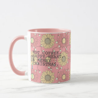 Pink Sunflowers Hot Coffee Merry Christmas Tasse