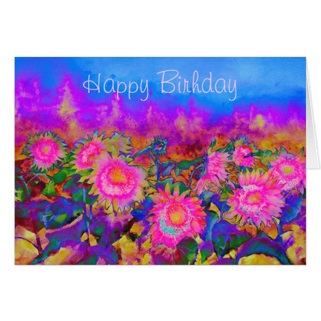 Pink Sunflowers, purple sunflowers, retro painting (Vorderseite (Horizontal))
