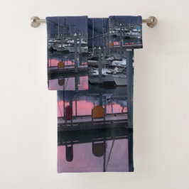 Pink Sunrise Boat Hafen - Badetuch Set