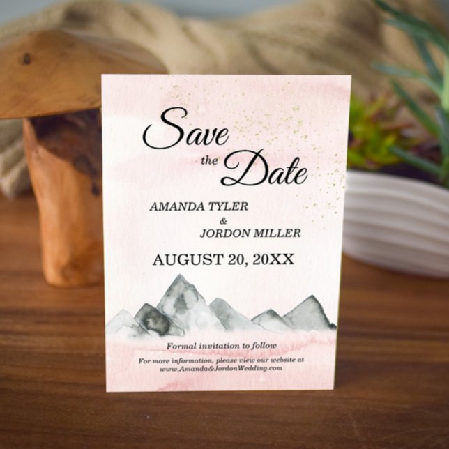 Pink Sunrise Mountain Wedding Save The Date (Von Creator hochgeladen)