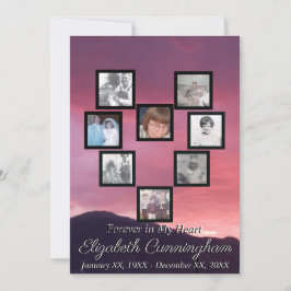 Pink Sunset Foto Collage Heart Memorial Einladung