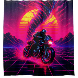 Pink Sunset Motorcycle Art Duschvorhang
