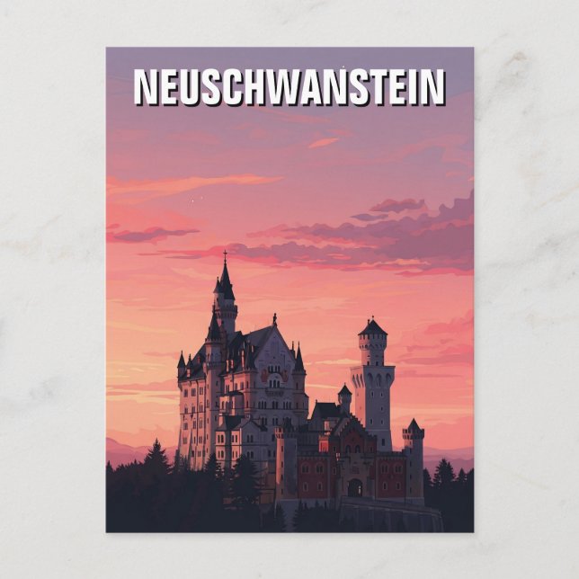 Pink Sunset Neuschwanstein Schloss Deutschland Rei Postkarte (Vorderseite)