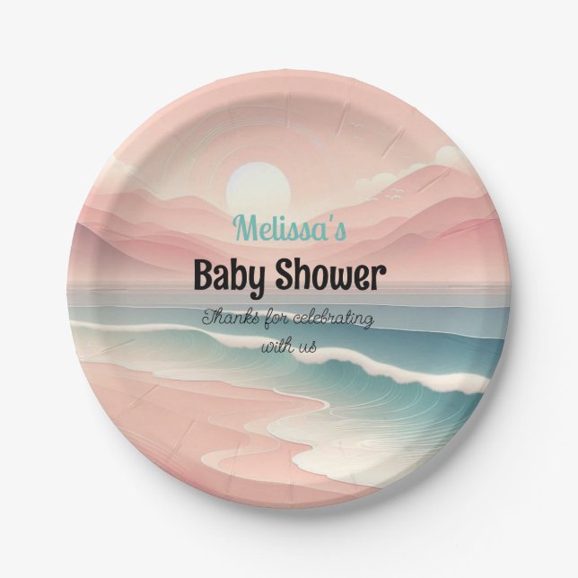 Pink Sunset Rolling Waves Baby Shower Paper Teller (Vorderseite)
