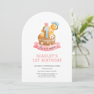 Pink Sunshine Cupcake 1. Geburtstag Einladung