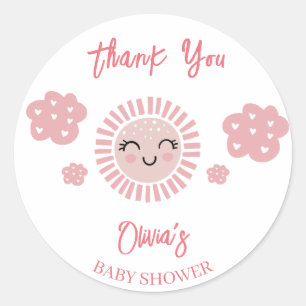 Pink Sunshine Girl Baby Dusche Danke Runder Aufkleber