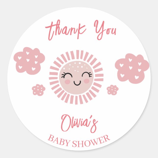 Pink Sunshine Girl Baby Dusche Danke Runder Aufkleber (Vorderseite)