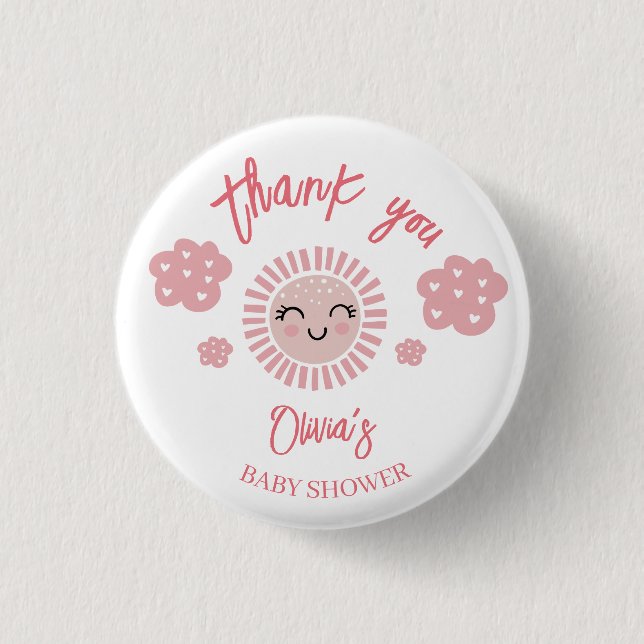 Pink Sunshine Girl Babydusche Danke für Ihr Gesche Button (Vorderseite)