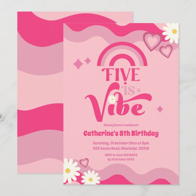 Pink Super Five est Vibe Anniversaire Invitation (Devant / Derrière)