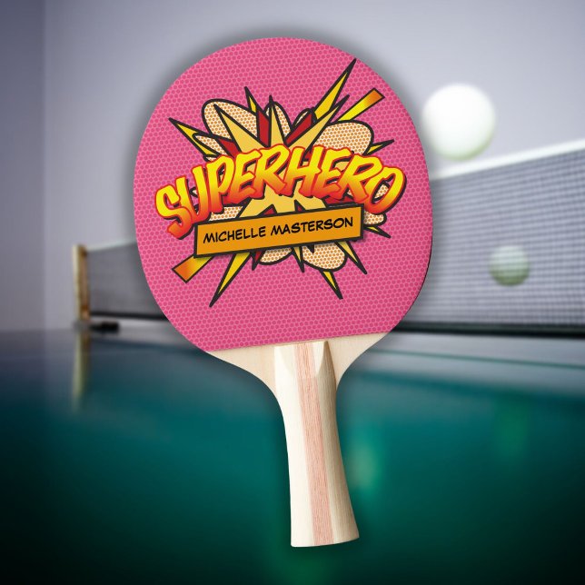 Pink Superhero Personalisiert Funny Cool Tischtennis Schläger (Von Creator hochgeladen)