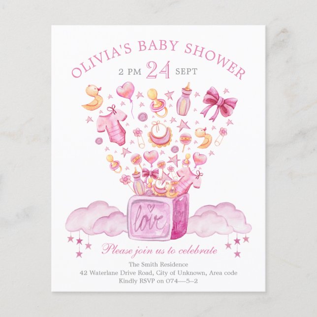 Pink Surprise Box Girl Baby Shower Einladung (Vorderseite)