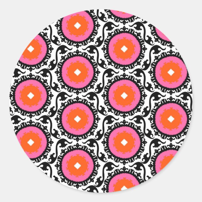 Pink Suzani Muster Runder Aufkleber (Vorderseite)