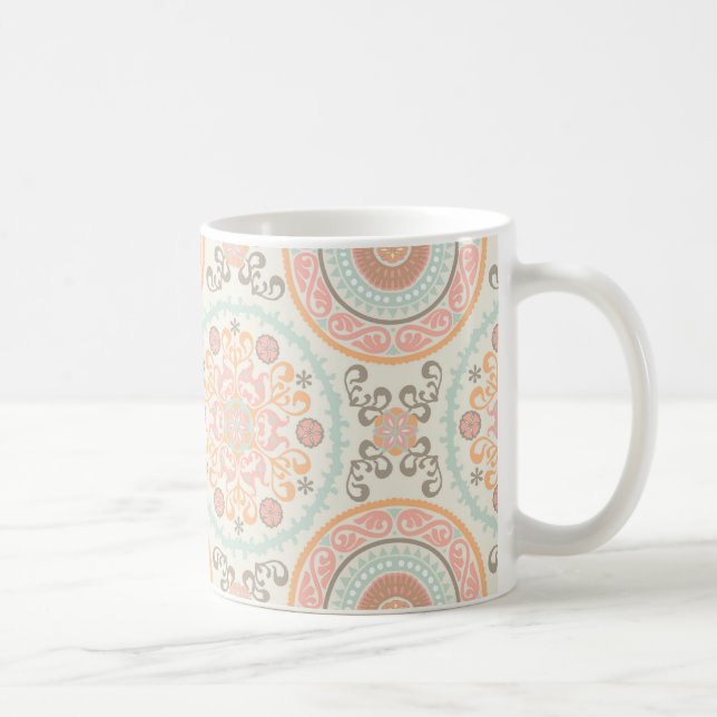 Pink Suzani Uzbek Kazakh Motifs Muster Kaffeetasse (Rechts)