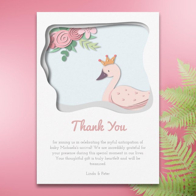 Pink Swan Baby Shower Girl Dankeskarte (Von Creator hochgeladen)