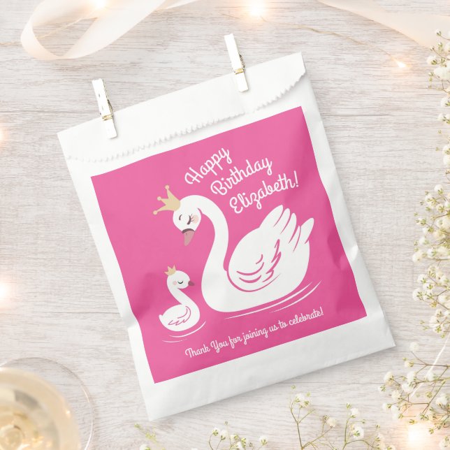 Pink Swan Birthday Party Geschenktütchen (Ausgeschnitten)