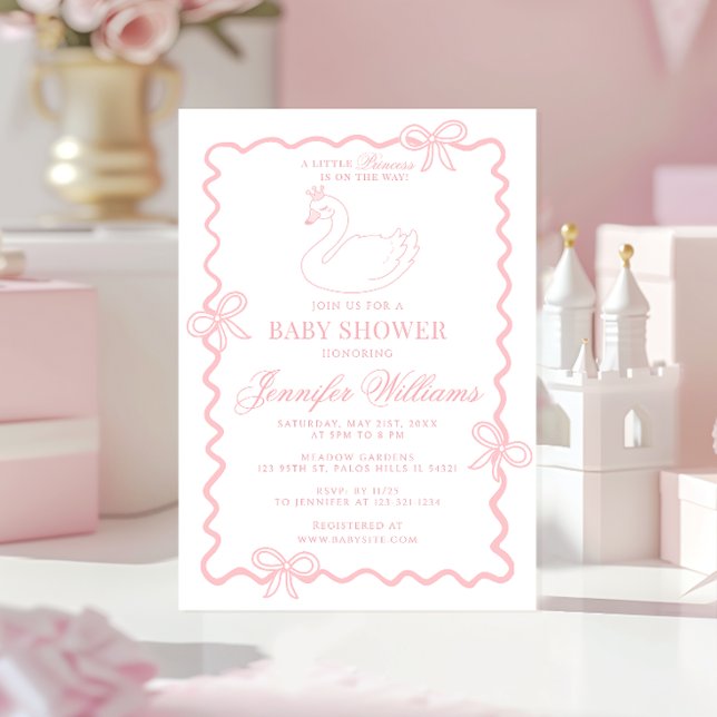 Pink Swan Princess Bow Coquette Baby Girl Shower Einladung (Von Creator hochgeladen)