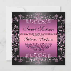 Pink Sweet16 Invitation d'anniversaire de la pouss
