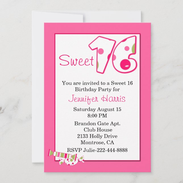 Pink Sweet 16 Anniversaire Fête Invitation (Devant)