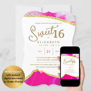 Pink SWEET 16 Moderne Einzigartige 16. Geburtstag Einladung