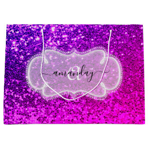 Pink Sweet 16. Royal Monogram Name Glitzer Weddin Große Geschenktüte