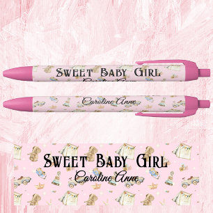 Pink Sweet Baby Girl, Name, schwarze Tinte Kugelschreiber