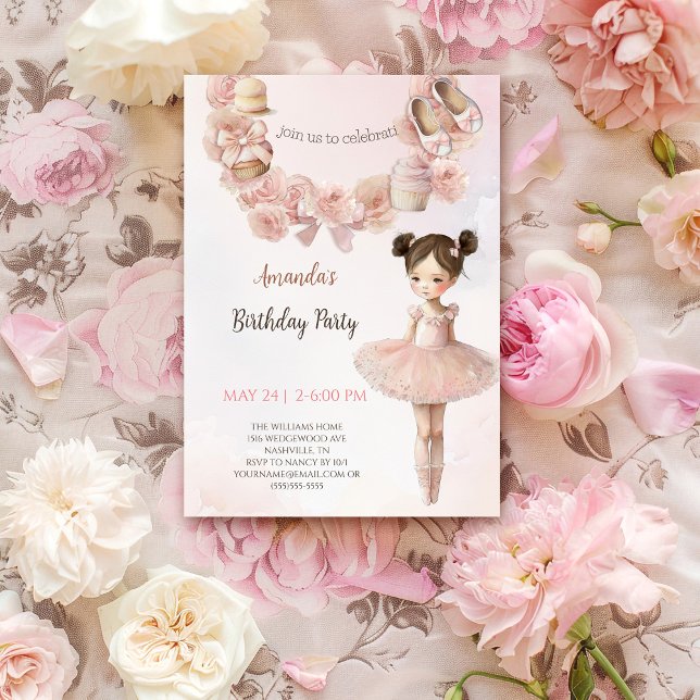 Pink Sweet Ballerina Birthday Einladung (Von Creator hochgeladen)