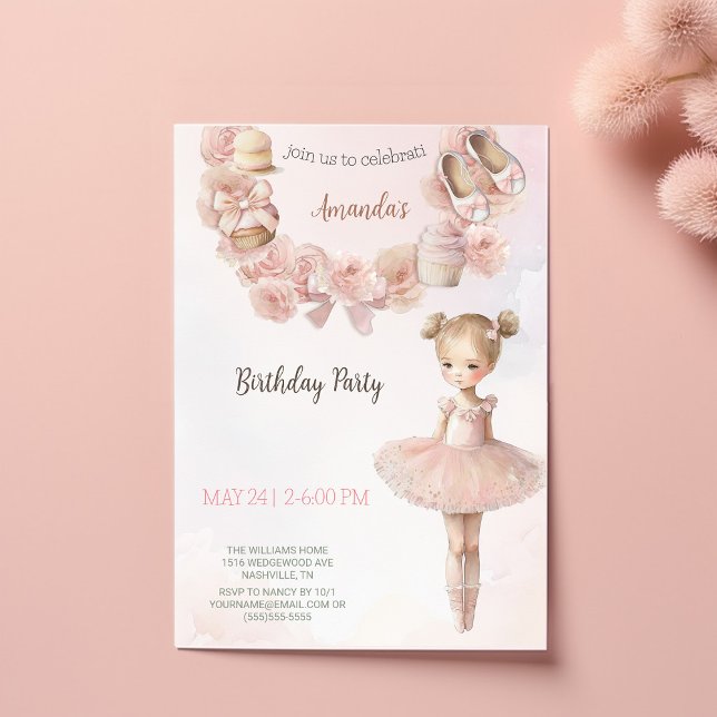 Pink Sweet Ballerina Invitation Anniversaire (Créateur téléchargé)