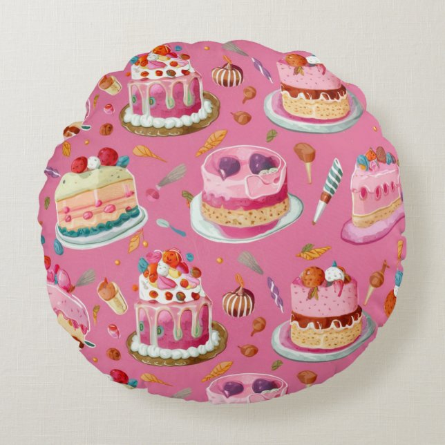 Pink Sweet Cake Muster Rundes Kissen (Vorderseite)