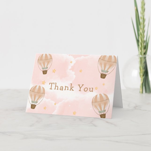 Pink Sweet Cloud Hot Air Ballon Babydusche Dankeskarte (Vorderseite)