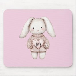Pink Sweet Cute Bunny Pink Sweater Heart Mousepad