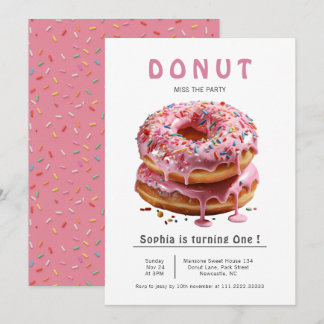 Pink Sweet Donut 1. Geburtstag Einladung