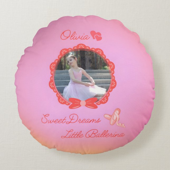 Pink "Sweet Dreams Little Ballerina" Custom Rundes Kissen (Vorderseite)