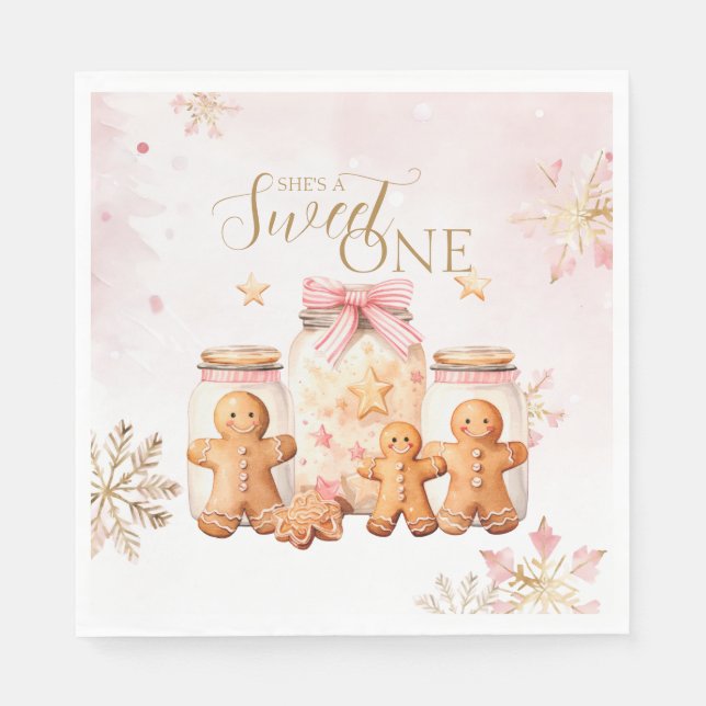 Pink Sweet Gingerbrot Weihnachtsmädchen Geburtstag Serviette (Vorderseite)