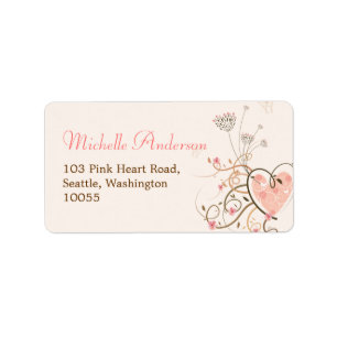 Pink Sweet Heart Butterfly Florals Anschrift Label Adressaufkleber