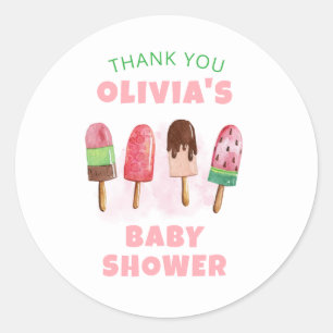 Pink Sweet Ice Cream Popcicle Baby Dusche Runder Aufkleber