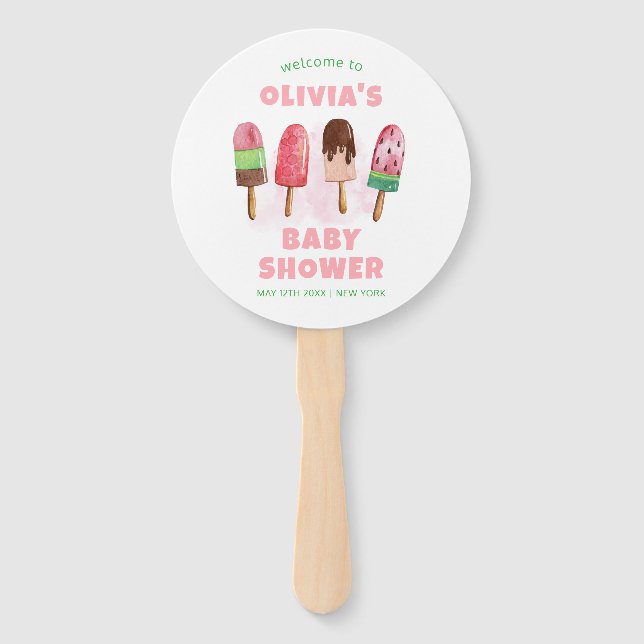 Pink Sweet Ice Cream Popcicle Baby Dusche Willkomm Fächer (Vorderseite)