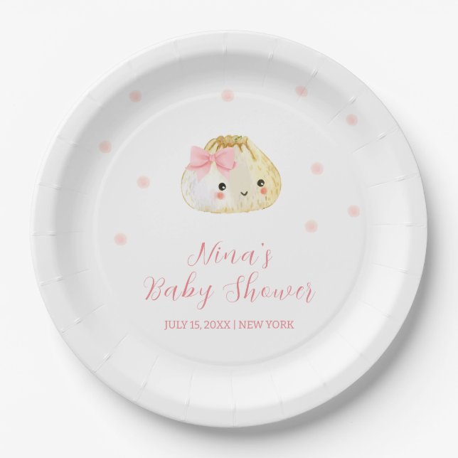 Pink Sweet Little Dumpling Girl Babydusche Pappteller (Vorderseite)