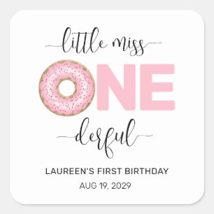 Pink Sweet Little MIs 1. Geburtstag Quadratischer Aufkleber